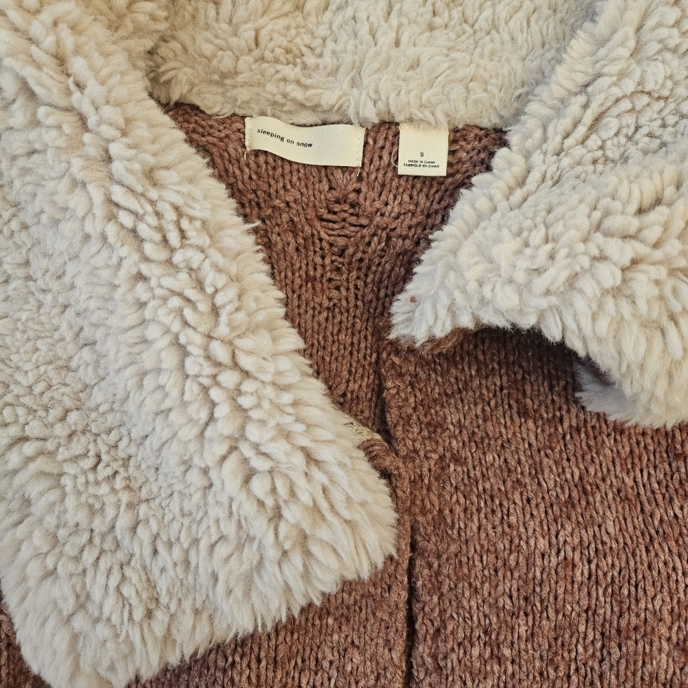 Anthro Sleeping On Snow Knit Cardigan Sweater Fleece Collar Wool Blend Womens - Picture 3 of 7